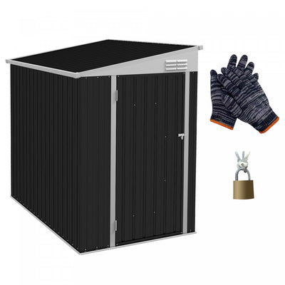 Outsunny 4' X 6' Steel Garden Storage Shed Lean To Shed Outdoor Metal Tool House With Lockable Door |Outsunny Remise De Rangement Exterieure En Metal 4' X 6' Avec Serrure