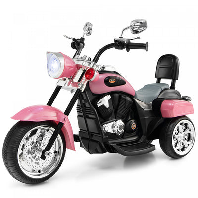 Costway 6v Kids Ride On Chopper Motorcycle 3 Wheel Trike With Headlight And Horn Pink