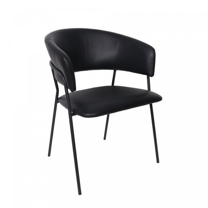 Fauteuil contemporain moderne en cuir vegetalien avec accoudoirs en metal noir - Lot de 2