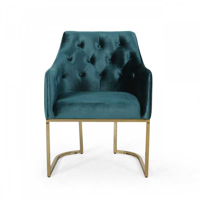 Fauteuil Club Ergonomique Jasmine Avec Revetement En Velours, Couleur Sarcelle