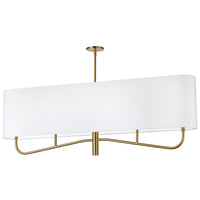 Lustre horizontal Eleanor de Dainolite avec abat-jour blanc, fini laiton vieilli et 4 ampoules