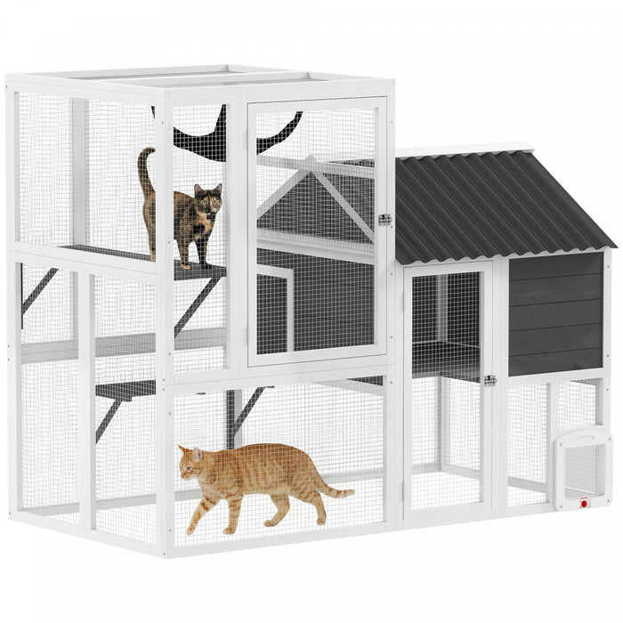 Enclos pour chats d'exterieur, 161 cm Abri pour Chats avec Porte a 4 Modes