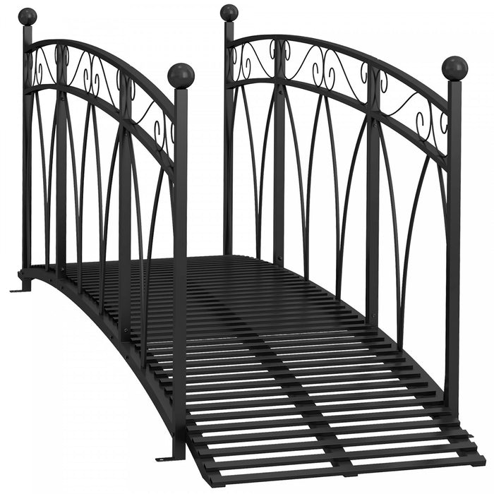 Outsunny 8' Pont De Jardin En Metal Avec Arche Et Ridelles, Pont D'etang