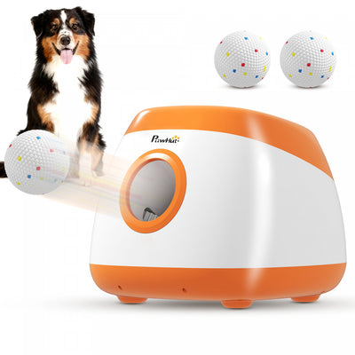 PawHut Upgraded 26-59-79ft Large Big Automatic Dog Ball Launcher for Large Medium Dogs, Outdoor Ball Launcher with 3* 2.5inch ETPU Tennis Play Toys, Interactive Dog Toys