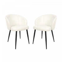 Chaise laterale moderne contemporaine Looma en cuir vegetalien et metal, ivoire - Lot de 2