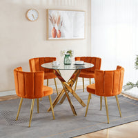  Ensemble de salle a manger Aiden 5 pieces avec table en verre et chaises en velours, couleur orange