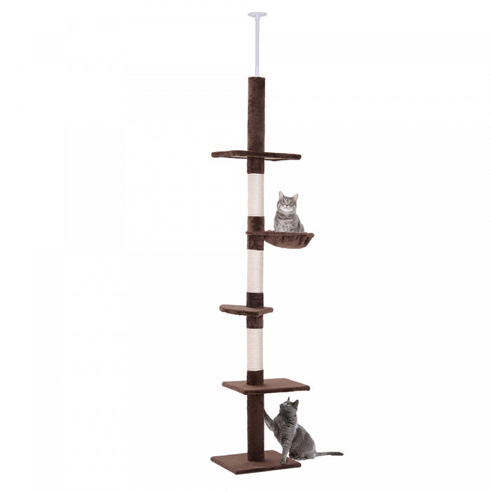 Pawhut 8.5ft Chat Escalade Arbre 5 Niveaux Kitty Centre D'activites Du Sol Au Plafond Chat Grimpeur Jouet Avec Grattoir Jouer Repos Post Meubles Pour Animaux De Compagnie Marron