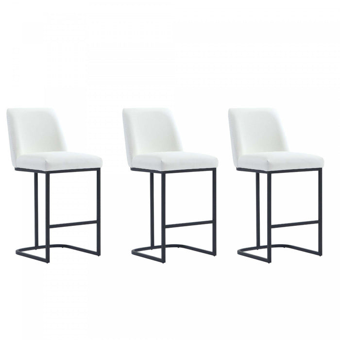 Tabouret de comptoir moderne en metal et tissu Serena, blanc - Lot de 3