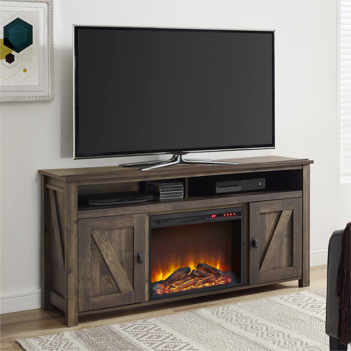 Console pour téléviseur Farmington d’Ameriwood Home avec foyer électrique pour téléviseurs jusqu’à 60 po - pin rustique