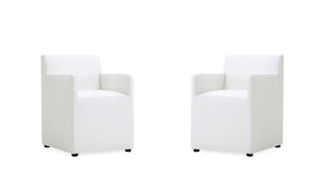 Fauteuil moderne en cuir vegetalien blanc Anna Square - Lot de 2