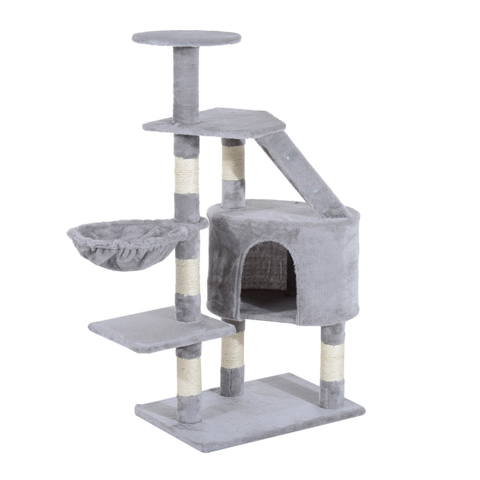 Pawhut 49'' Arbre A Chat Tour Chaton Griffoir Griffoir Grattoir Grimper Centre D'activites Maison De Jeu Meubles Pour Animaux De Compagnie Gris