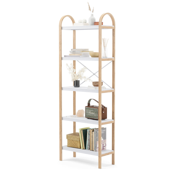 Bibliothèque moderne Bellwood de Umbra à 5 tablettes - blanche et naturelle