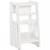 Qaba Marchepied Pour Enfants Avec Plate-forme Debout Reglable Pour Tout-petits - Tour Debout Pour Comptoir De Cuisine Pour Enfants Avec Trois Hauteurs Reglables, Blanc