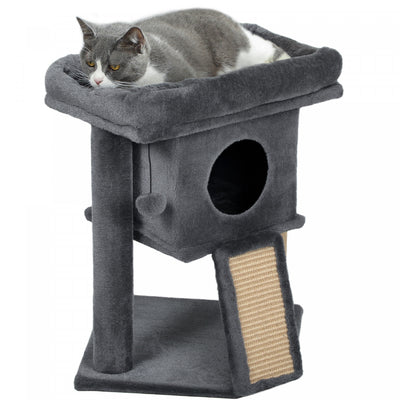 Pawhut Cat Tree, Small Cat Tower With Perch, Scratching Post, Cat Condo, Toy Ball For Kitty, Indoor Use, Dark Grey