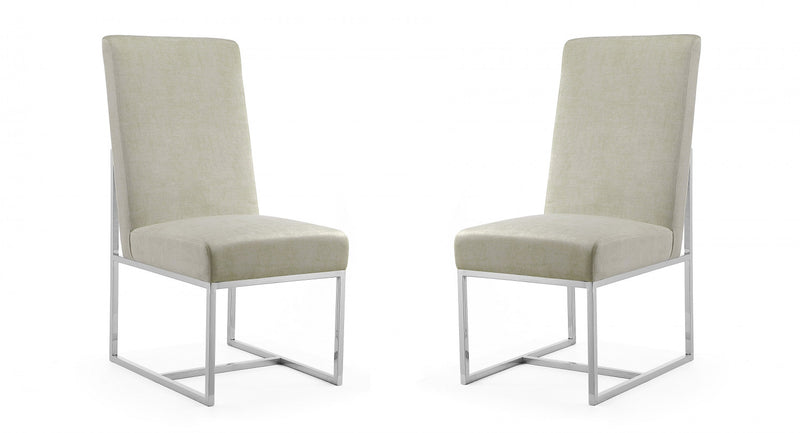 Chaise de salle a manger moderne en velours et metal Element, coloris champagne - Lot de 2