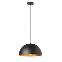 Luminaire suspendu Helsinki de Dainolite de 16 po de diamètre en forme de dôme, avec intérieur doré, fini noir mat et 1 ampoule