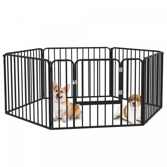 Pawhut Parc Pour Chien, 6 Panneaux De 24\" De Hauteur En Acier, Enclos D'exercice Pour Chiots, Design Diy, Exterieur Interieur, Pour Petits Chiens.