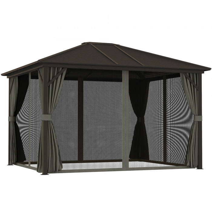 Outsunny Abri De Jardin De Luxe A Toit Rigide De 10 Pi X 12 Pi Avec Rideaux Et Filet, Gris