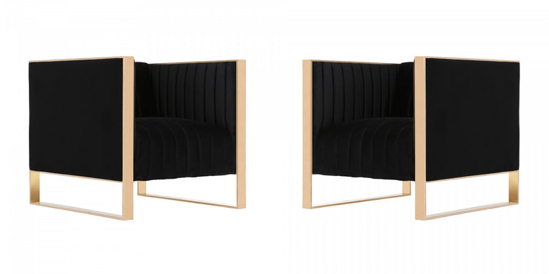 Fauteuil lounge en velours noir Trillium style milieu du siecle – Lot de 2
