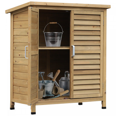 Outsunny Garden Shed Wooden Garden Storage Shed 2 Door Unit Solid Fir Wood Garage Tool Organisation |Outsunny Abri De Jardin En Bois 2 Portes Armoire De Rangement Pour Outils De Garage En Bois De Sapin