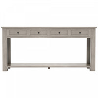 Table Console Gracie En Bois Massif Avec Tiroirs Et Etagere, Gris Patine