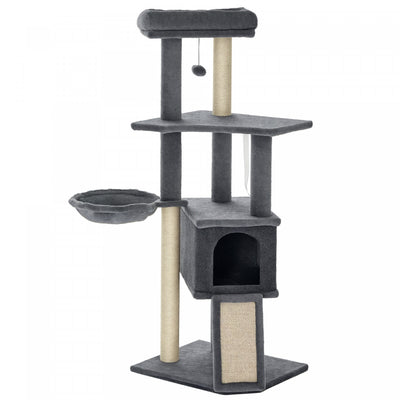 PawHut 50 Inch Cat Tree for Indoor kittens, Multi-Level Cat Tower with Sisal Scratching Posts and Ramp, Bed, Condo, Plush Perch, Hammock, Toy Ball, Grey