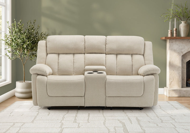 Causeuse Rembourre 2 Places Inclinable Electrique, 63\"L, Tissu Beige, Transitionnel