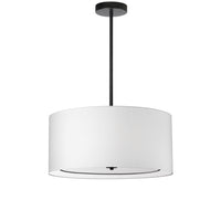 Petit luminaire suspendu Porscha de Dainolite avec abat-jour blanc, fini noir mat et 4 ampoules