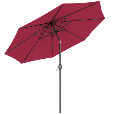 Outsunny 10' X 8' Round Market Umbrella For Garden, Bench, Lawn, Wine Red