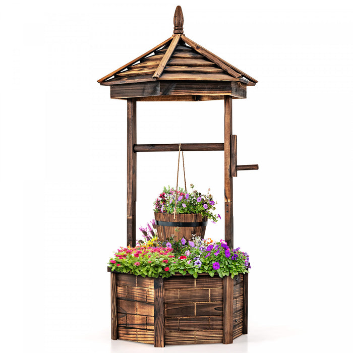 Costway En Bois Souhaitant Bien Seau Hexagonal Plantes De Fleurs Planteur Patio Jardin Decor
