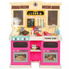 Cuisine enfant Qaba pour tout-petits, cuisine enfant avec sons et lumieres realistes, evier, cuisiniere, horloge, batterie de cuisine, accessoires, ensemble de nourriture pour enfants de 3 a 6 ans, rose