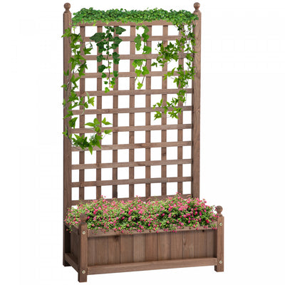Outsunny Raised Garden Bed With Trellis For Climbing Vines, Wood Garden Planter Box, Free Standing F|Outsunny Jardiniere Avec Treillis Bac A Fleurs Jardiniere Sur Pied Inserts D'irrigation Inclus Bois