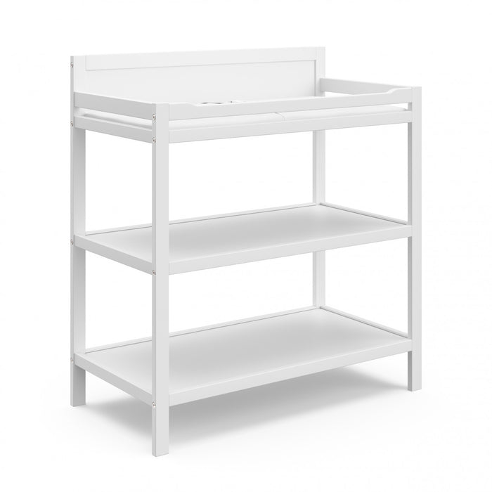 Table a langer Storkcraft Alpine avec matelas a langer resistant a l’eau – Blanc