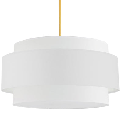Dainolite Priya 4 Light Pendant 30" Dia Aged Brass White Shade Lamp|Luminaire suspendu Priya de Dainolite de 30 po de diamètre avec abat-jour blanc, fini laiton vieilli et 4 ampoules