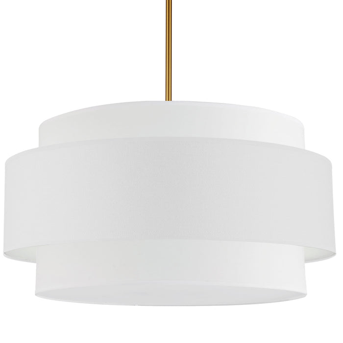 Luminaire suspendu Priya de Dainolite de 30 po de diamètre avec abat-jour blanc, fini laiton vieilli et 4 ampoules