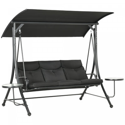 Outsunny 3 Seat Outdoor Swing Bench With Adjustable Canopy, Coffee Tables|Outsunny Banc Balancoire 3 Places Avec Auvent Reglable, Tables Basses