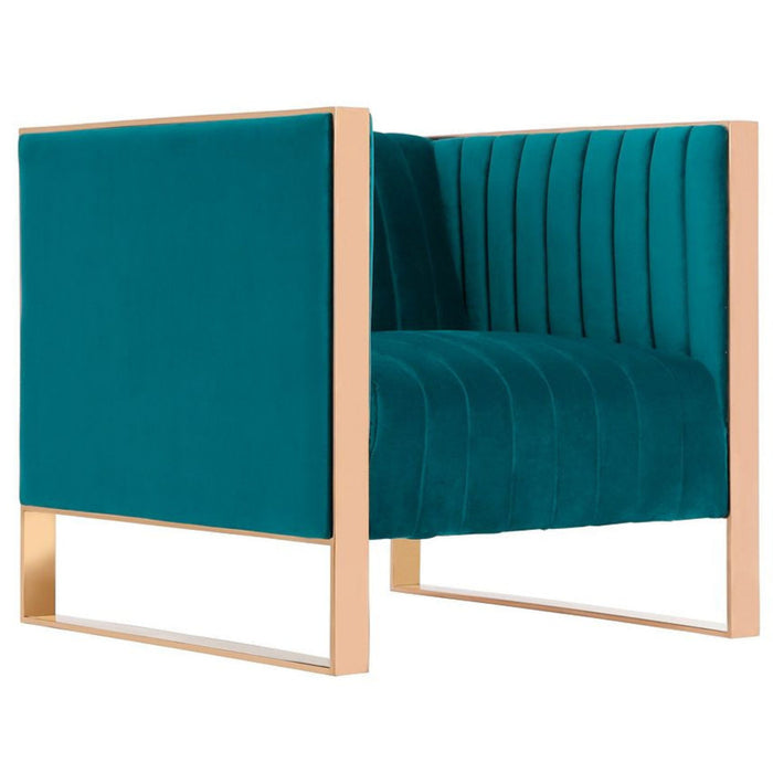 Fauteuil d’appoint Trillium de Manhattan Comfort en velours - bleu sarcelle et doré