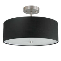 Plafonnier semi-affleuré Everly de Dainolite avec abat-jour noir, fini chromé satiné et 3 ampoules