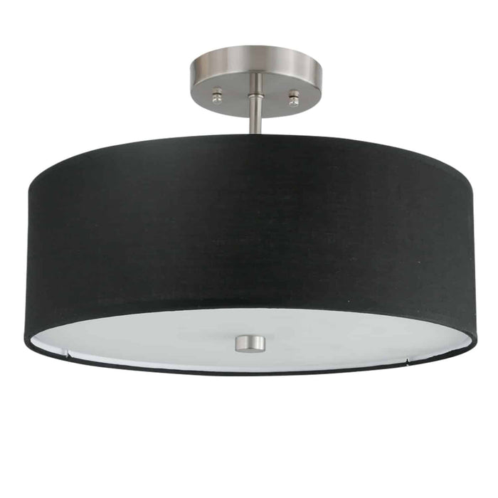 Plafonnier semi-affleuré Everly de Dainolite avec abat-jour noir, fini chromé satiné et 3 ampoules