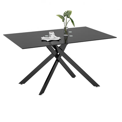 Ethan 51.18" Rectangular Tempered Glass Dining Table with Stylish Metal Legs,Black Coffee Table | Table a manger rectangulaire en verre trempe de 51,18" Ethan avec pieds metalliques elegants, noire