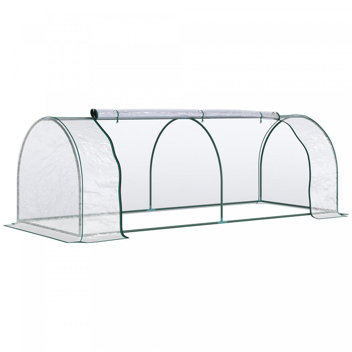 Outsunny Serre De Jardin Tunnel 2,5l X 1l X 0,8h M Grande Porte Zippee Bache Pvc Transparent Metal Epoxy Vert