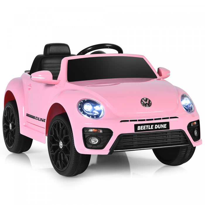 Voiture Electrique 12v Pour Enfants Costway, Sous Licence Volkswagen Beetle Avec Telecommande Et Musique, Rose