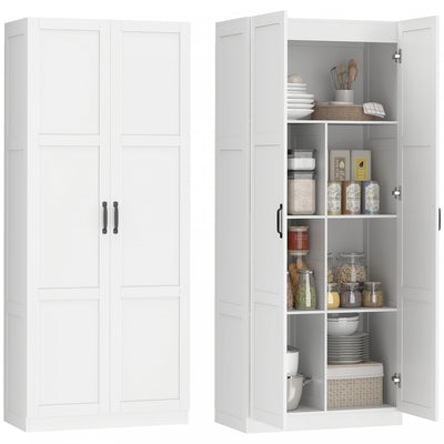 HOMCOM Kitchen Pantry Cabinet with Soft-Close Hinges Kitchen Cabinet White