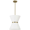 Luminaire suspendu Caterine de Dainolite de 12 po de diamètre, avec abat-jour blanc, anneau argenté, fini laiton vieilli et 1 ampoule