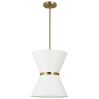 Luminaire suspendu Caterine de Dainolite de 12 po de diamètre, avec abat-jour blanc, anneau argenté, fini laiton vieilli et 1 ampoule