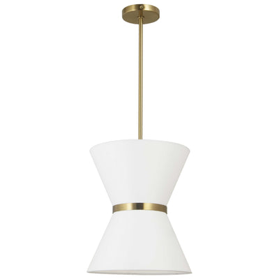 Dainolite Caterine 1 Light Pendant 12" Dia Aged Brass Finish Gold Ring/White Shade Lamp|Luminaire suspendu Caterine de Dainolite de 12 po de diamètre, avec abat-jour blanc, anneau argenté, fini laiton vieilli et 1 ampoule