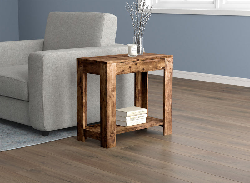 Table d’appoint étroite classique de 24 po avec rangement dissimulé et tablette inférieure - bois recyclé brun