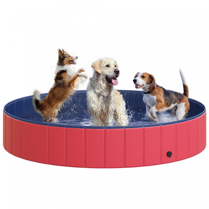 Pawhut Piscine De Bain Pour Chien Pliable En Pvc Piscine Portable Pour Animaux De Compagnie Pour Enfants, Baignoire Exterieure/interieure Pour Chiots Avec Fond Antiderapant (Φ63\", Rouge)