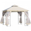 Outsunny 10' X 10' Tonnelle Pavillon Jardin Patio Terrasse Gazebo Auvent Abri D'exterieur Avec Double Toit Ventile, Moustiquaire Cadre En Acier Blanc