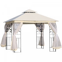 Outsunny 10' X 10' Tonnelle Pavillon Jardin Patio Terrasse Gazebo Auvent Abri D'exterieur Avec Doubl